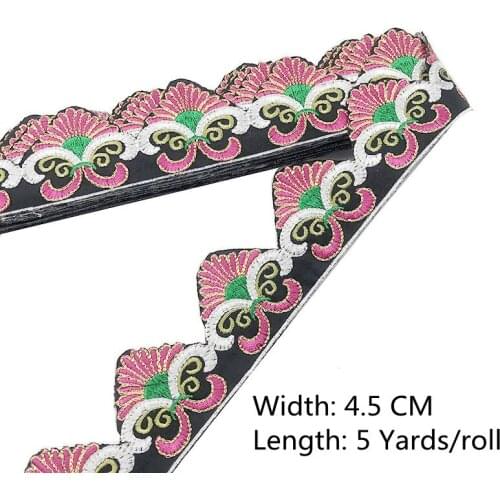 5Yards 4.5cm Sequin Embroidery Flower Lace Trims Floral Sewing for Dress Bags Shoes Craft DIY Apparel Fabrics Iron on Ribbon