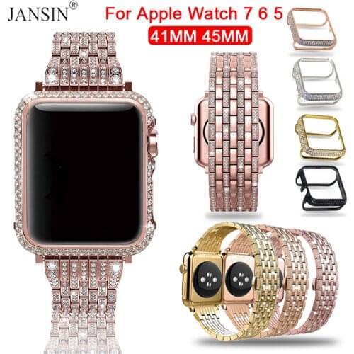 Diamond Case+Strap For Apple Watch 38mm 42mm 40mm 42mm Correa Women Stainless Steel Strap Bracelet Band Cover iWatch SE 6 5 3 2