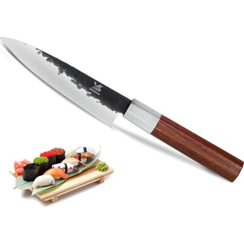 BIGSUNNY 5.7 Inch Forging Hammered Utility Knife Paring Knife High Carbon Stainless Steel with Octagonal Rosewood Handle