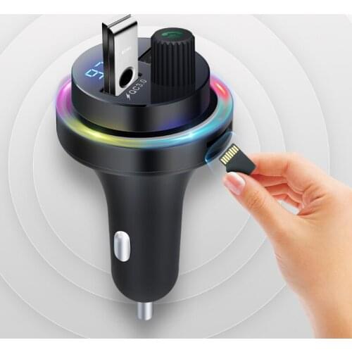 Bluetooth V5.1 Car mp3 car mp3 atmosphere light card mp3 player QC3.0 fast charge bluetooth receiver