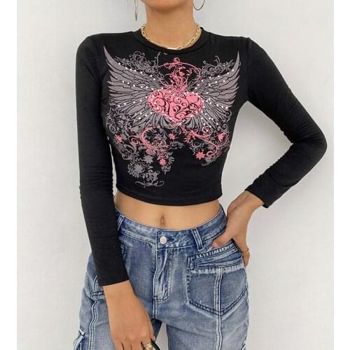 Dark Gothic Retro Long-sleeved Blouse for Autumn and Winter New Ins Womens American Retro Blouse Tops Woman Tshirts