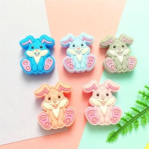 10PCS Mini Animal Rabbit Food Grade Silicone Beads Baby Teether Toys Chewable Beads Baby Products Nursing Gift