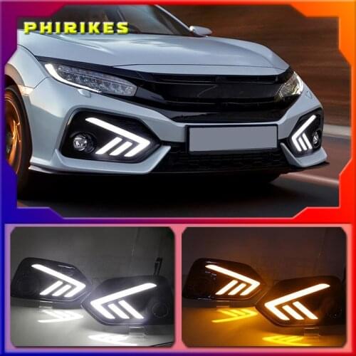 For Honda CIVIC hatchback 2016 2017 2018 2019 Daytime Running Light LED DRL fog lamp Driving lights Yellow Turn Signal Lamp