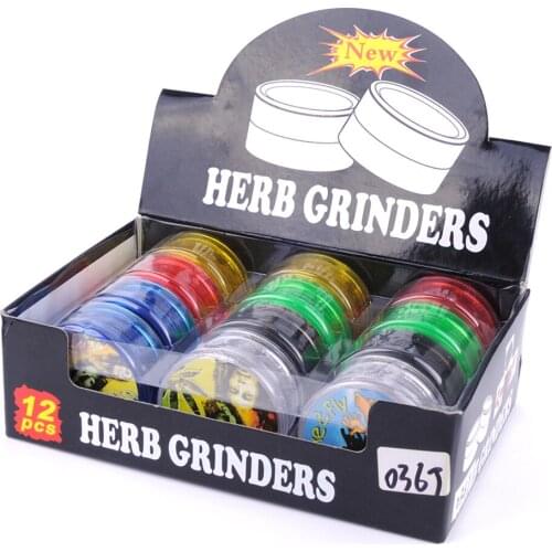 12 pcs/lot 60MM Hard Plastic Metal Herb Tobacco Crusher Smoke Crack Hand Smoking Hookah Pipe Accessories Grinder
