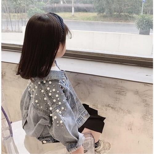 Girls Pearl denim jackets embroidery clothes autumn kids jeans jacket for kids toddler cowboy clothing children clothes 9 years