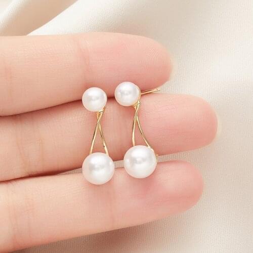 Elegant Cross Temperament Pearl Stud Earrings for Women Charm Bridal Engagement Wedding Jewelry Party 2021 New Trend Girls Gift