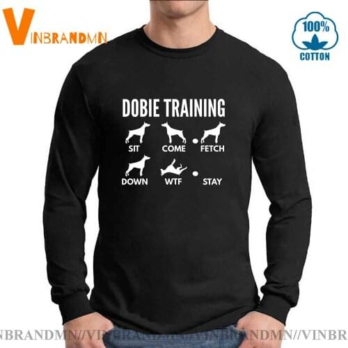Cute Pet Dog Animal Printed Graphic Tee shirt Funny Dobie Training mens T-shirt Humor Doberman Pinscher Tricks T-shirt