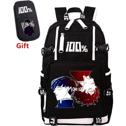 Mob Psycho 100 Mobu Saiko Hyaku Cospaly Canvas Backpack Anime Travel Backpack Black Laptop Backpack School Bags Rugzak Bookbag