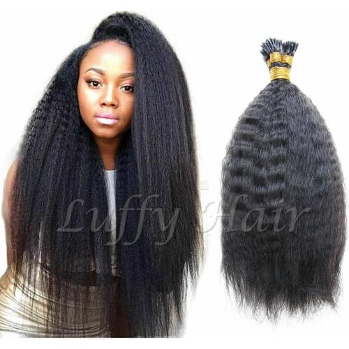 Kinky Straight I Tip Human Hair Extension Pre-Bonded Brazilian Remy Hair Coarse Yaki Stick I Tip Hair Bundles 100 strands 100g