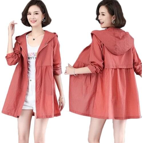 Summer Sun Protection Clothing Plus Size Women Hooded Jacket Long Loose Thin Tops Female Breathable Anti-UV Sunscreen Coat Q19