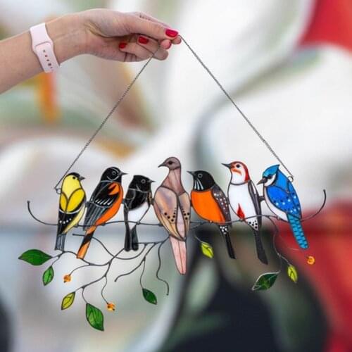 Cute Stained Bird Glass Hangings Acrylic Panels Pendant Decor Children Day Gift Bedroom Decorations Wind Chimes Child Present