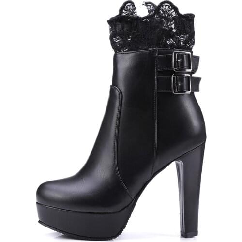 Fashion Womens Shoes Winter new Sexy Short boot Elegant Pure color Buckle white Block heels platform boots Concise Mature 32-45