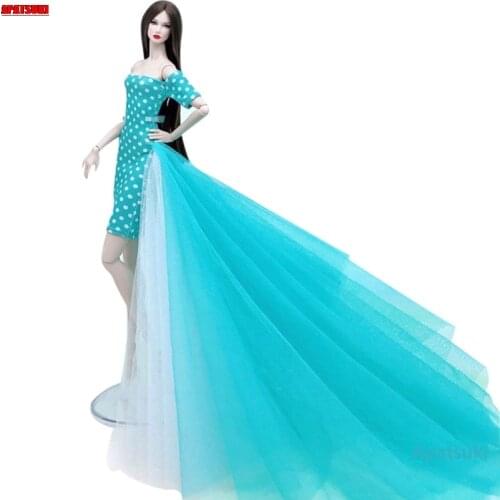 Blue Polka Fashion Doll Dress For Barbie Clothes Outfits Princess Evening Party Gown Long Dresses Dolls Accessories 1/6 Toys