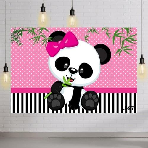 Cartoon Panda Baby Shower 1st Birthday Party Backdrop Green Bamboo Custom Banner Poster Background Photo Studio