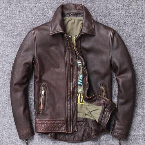 2021 Mens Genuine Leather Jacket Top Layer Cowhide Motorcycle Jacket Large size 5XL Mens Jacket