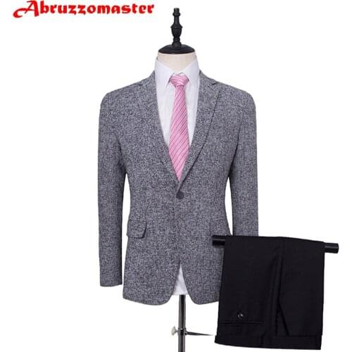 Abruzzomaster Gery Man Suits Tweed Jackets for Groom Tuxedos Textured Wedding Suit 2 Pieces Tailor Suit Man Coat