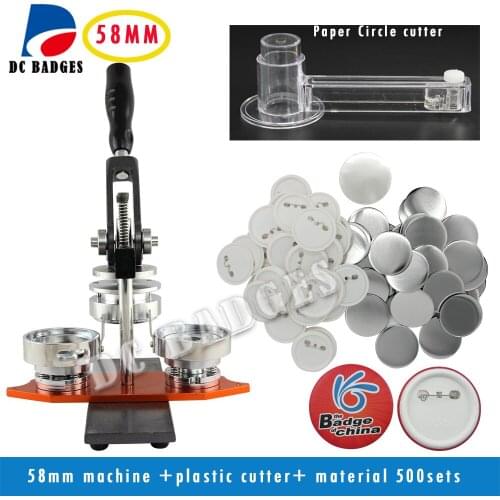 New Pro 2 1/4" 58mm Rotary Badge Button Maker Machine + Adjustable Circle Cutter+500 Sets Pinback Button Supplies