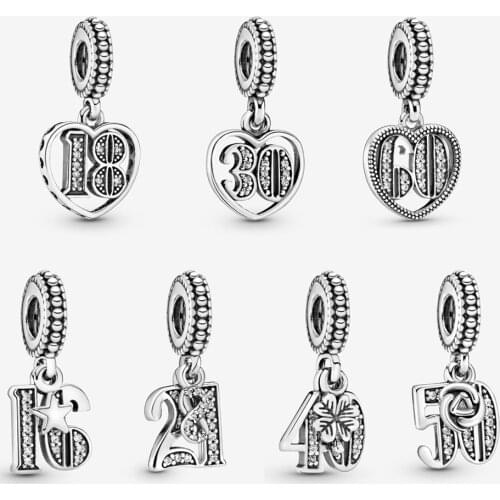 Original 925 Sterling Silver Charm 18 60 Celebration Pendant Charms Beads Fit Pandora Bracelets Necklaces Diy Jewelry For Women