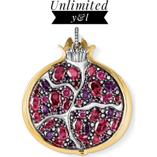 Red Pomegranate Pendants Symbols 925 Sterling Silver Gold Color Romantic Fashion Jewelry Accessories fit Necklace Women Men 2020