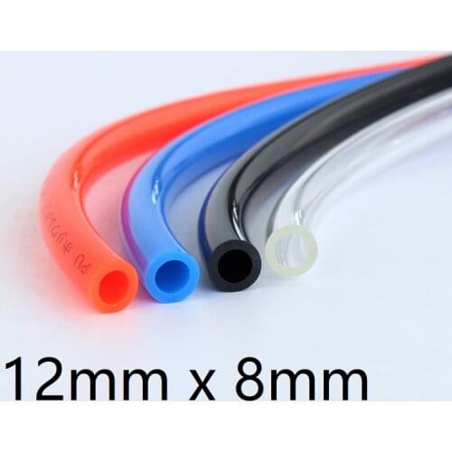 Air PU Tube OD 12mm x 8mm ID Pneumatic Component Parts Connector Hose Compressed Water Gas Pipe Transparent Blue Red Black 1M
