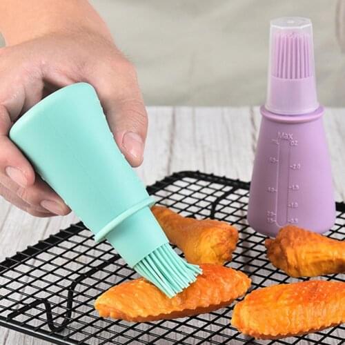 Portable Silicone Oil Bottle with Brush BBQ Grill Liquid Brush Eco-friendly Anti-deform Mini Oil Storage Bottle for Home