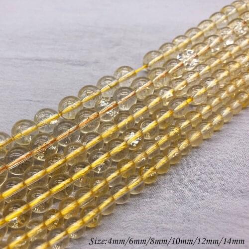 Natural Gem Stone BeadsRoundCitrines BeadsLemon Rock Crystal Beadsfor Women DIY Jewelry Making Bracelets Necklaces Gifts J231
