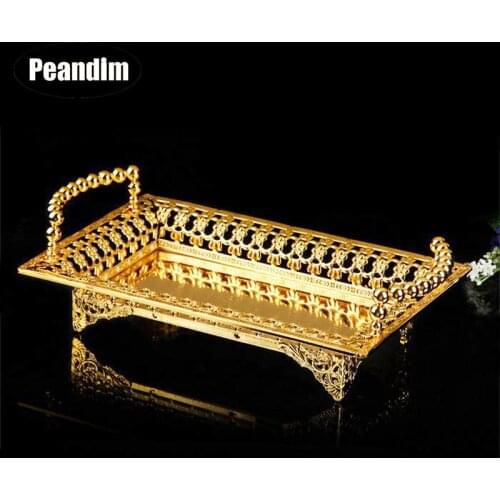 PEANDIM Hollow Gold Plates Fruits Tray Pallet Home Dessert Fruit Cupcake Cake Stand Plate Decor Wedding Party Dishes & Plates