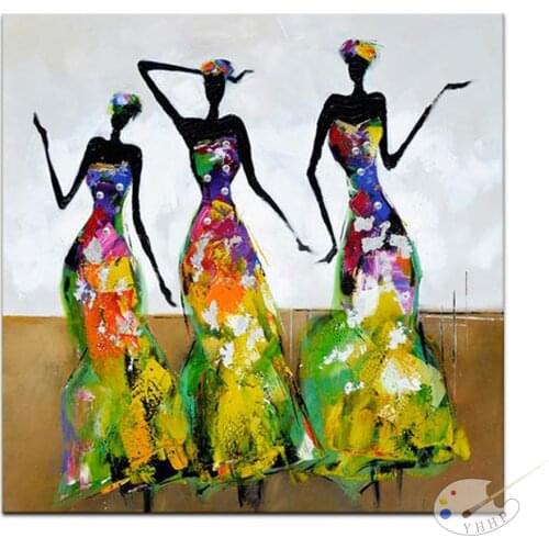 Hand Painted Figure Portrait African Style Oil Painting Three Female Dancers Modern Home Wall Decoration for Bedroom