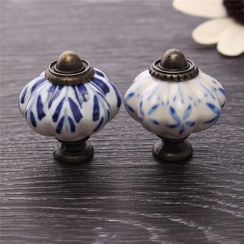 34mm Blue Leaf Hand Painted Ceramic Pumpkin Bedroom/Cupboard/Cabinet Knobs/Door/Drawer Handle Furniture Pulls Knob