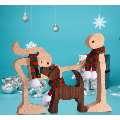 Warm Gifts Wood Figurine Desktop Table Ornament Wooden Men Puppy Model Creative Home Office Decoration Lovely Dropshipping OEM