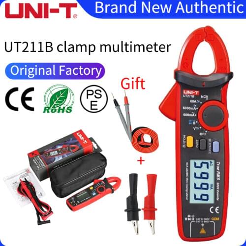 UNI-T UT211B AC/DC 60A Mini Digital Clamp Meters; True RMS Ammeter, V.F.C./NCV/ Resistance/Capacitance Test, LCD Backlight