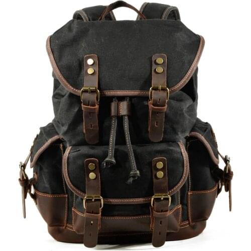 Vintage Canvas Backpack Men Waxed Waterproof Backpacks Leisure Rucksack Travel Bag Mens Laptop Bagpacks Men Shoulder Bookbags
