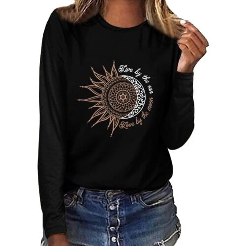 Womens T-shirts Sweatshirt 2021 Fashion Floral Print O Neck T-shirt Long Sleeve Blouse Tops Plant Flower Leaf Pattern