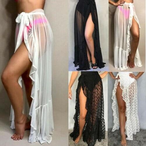 Newest Arrival Sexy Women Sheer Beach Holiday Bikini Cover Up Wrap Skirt Vacation Holiday Dot Summer See Through Bathing Suit