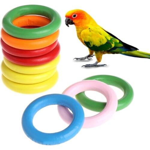 10 Pcs/Bag Wood Rings Parrot Toys Accessories Colorful Random Color DIY Ornament-m17