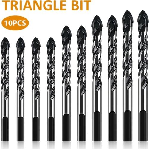 10pcs Multifunction Triangle Drill Bits Set 6-12mm Ceramic Wall Tile Marble Glass Punching Hole Saw Diamond Drilling Bits