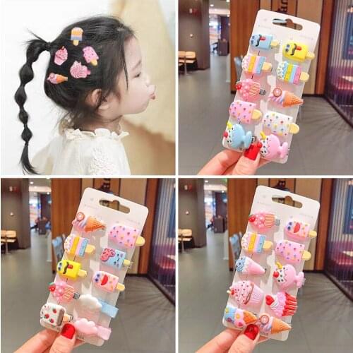 10PCs Cartoon Hairpin Cute Ice Cream Hair Clip for Kids Girls Barrettes Candy Fruit Barrette Headdress Hair Accessories