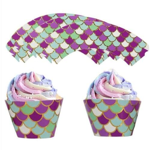 24pcs Mermaid Party Cupcake Wrappers Cake Topper Birthday Party Cake Decorations Kids Baby Shower Party Supplies