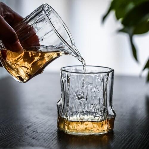 280ML Japanese style heat-resistant glass bark hammered whiskey spirit glass handmade stump pattern teacup juice cup