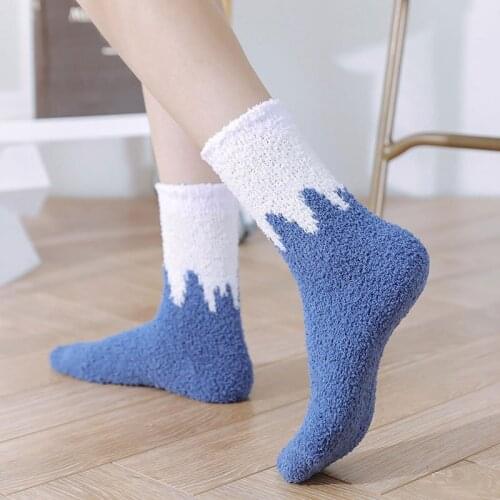 3 pairs/lot Coral Fleece Socks Female Autumn Winter warm Thicken Fleece-Lined tube Sock Blue Terry Floor Womens Socks