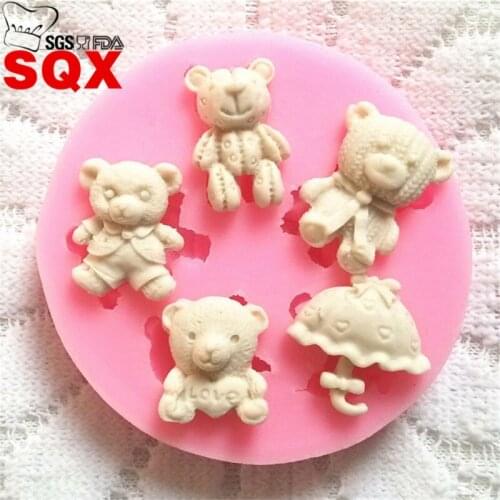 4 Bears / sun umbrella 3D silicone mold, Fondant Cake Decorating Tools, Silicone Soap Mold, Silicone Cake Mold SQ14137