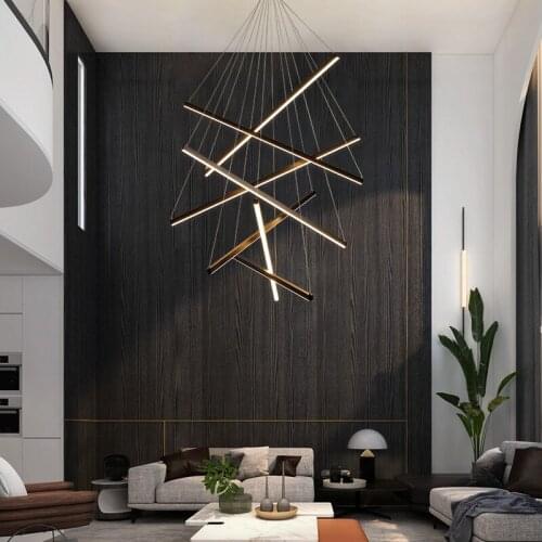 Black Stair Chandelier simple modern duplex building high-rise empty living room hall creative personality long LED line lamp