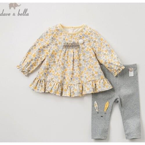 DBJ11490 dave bella spring autumn baby girls fashion rabbit floral clothing sets kids cute long sleeve sets children 2 pcs suit