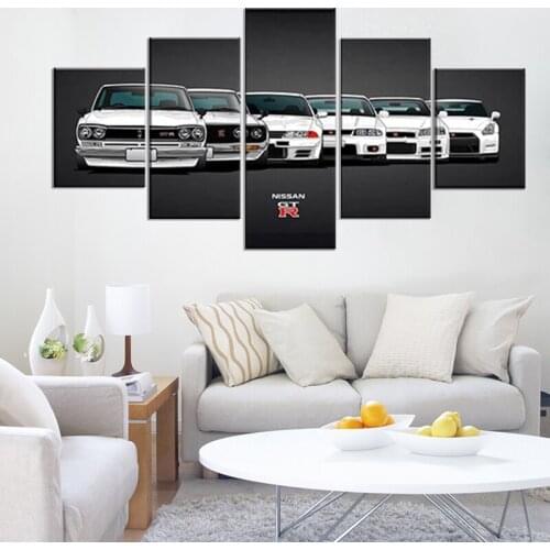 5 Pieces Canvas Painting Nissan Skyline GTR Car Poster Sports car Painting Wall Art Home Living Room Bedroom Decoration
