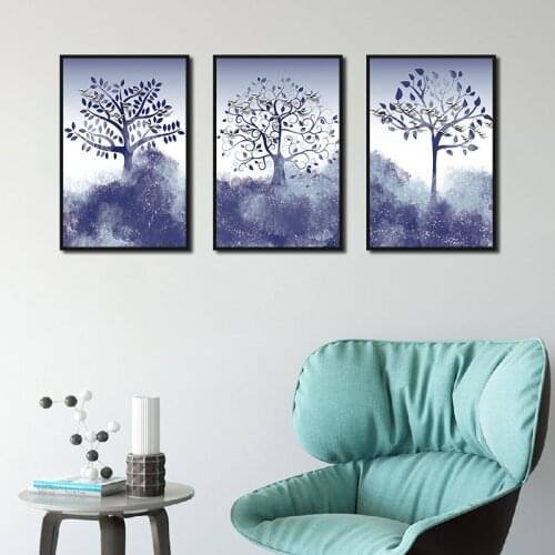 Puple Trees and Fog Picture Abstract Scenery Paintings Nordic Canvas Prints and Posters Living Room Bedroom Corridor Decoration