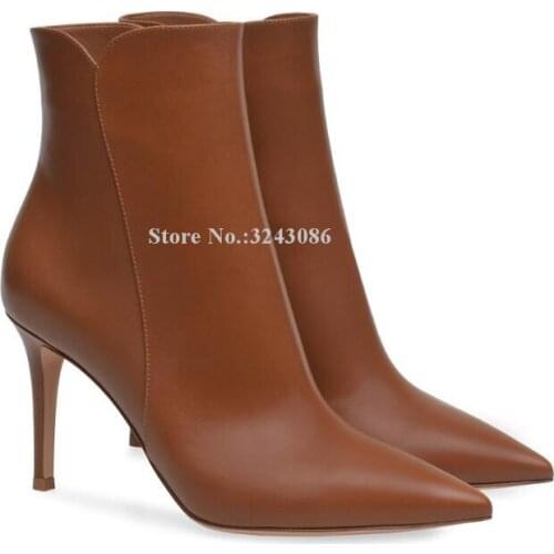 Fashion Leather Stiletto Heel Ankle Boots Women Sexy Pointed Toe Suede Short Boots Ladies Large Size Dress Shoes Winter Shoes