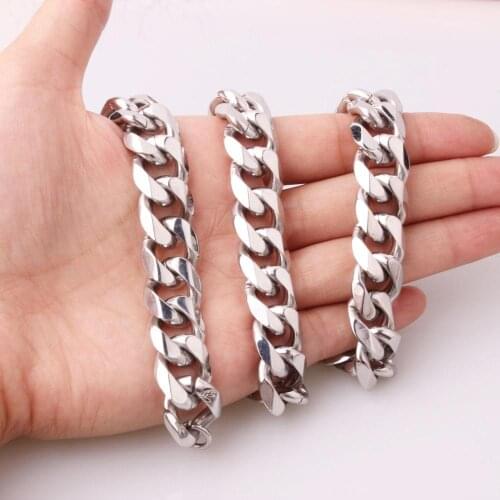 13/15mm 7-40'' Never Fade Stainless Steel Silver Color Great Cuban Curb Chain Punk Mens Necklace Or Bracelet Jewelry Xmas Gift