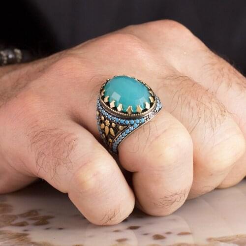 925 Sterling Silver Ring for Men Zircon Stone Jewelry Fashion Vintage Gift Onyx Aqeq Mens Rings All Size