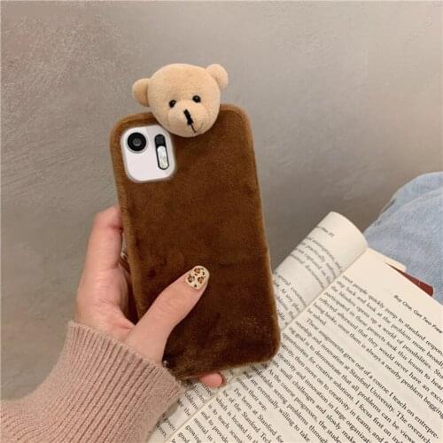 Fluffy Cartoon Stereoscopic Papa Bear Camera Protection Soft Phone Case For Xiaomi 9 8 Redmi Note 8 7 Pro Plush Silicone Cover