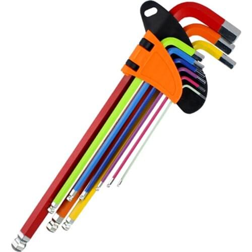 9pcs Multicolor Allen Key Set Hex Wrench Screwdriver Set CR-V Chrome Vanadium Steel Ball End Torx Star Wrench L Type Universal